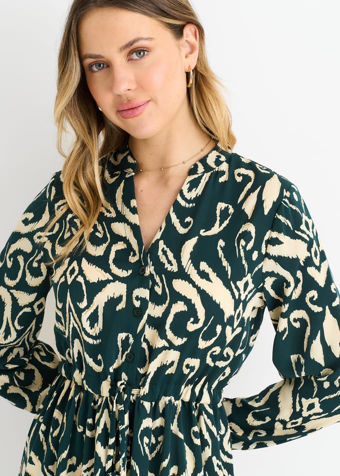 Groene Ikat Maxi jurk met strikbandprint