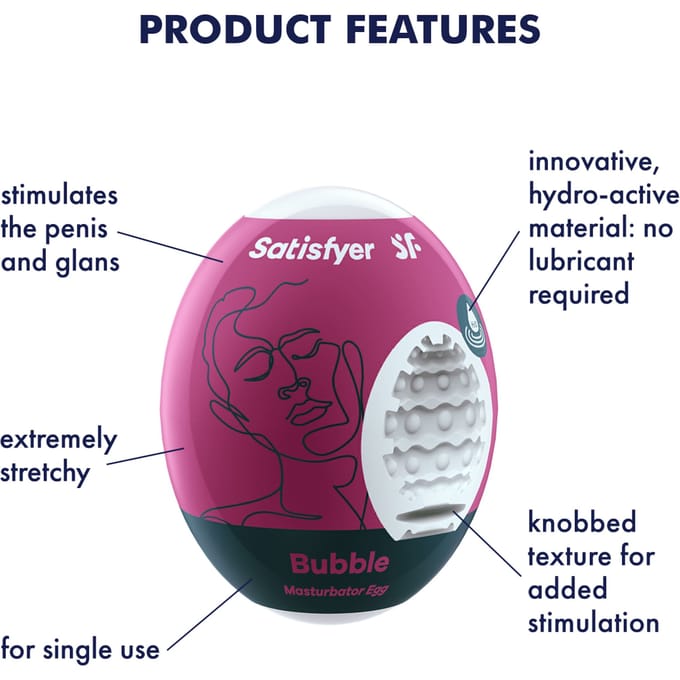 Satisfyer Masturbator Egg, verschillende structuren, hydro-actief TPE, geen glijmiddel nodig, voor eenmalig gebruik
