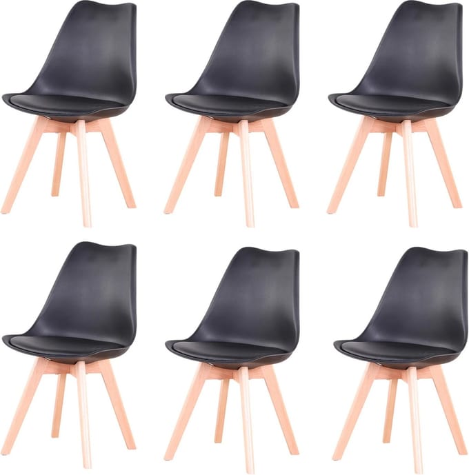 SteeFly® Eetkamerstoelen set(6) gewatteerde zitting - Eetkamerstoelen - Eetkamerstoelen set van 6 - Zithoogte 42,5cm zwart
