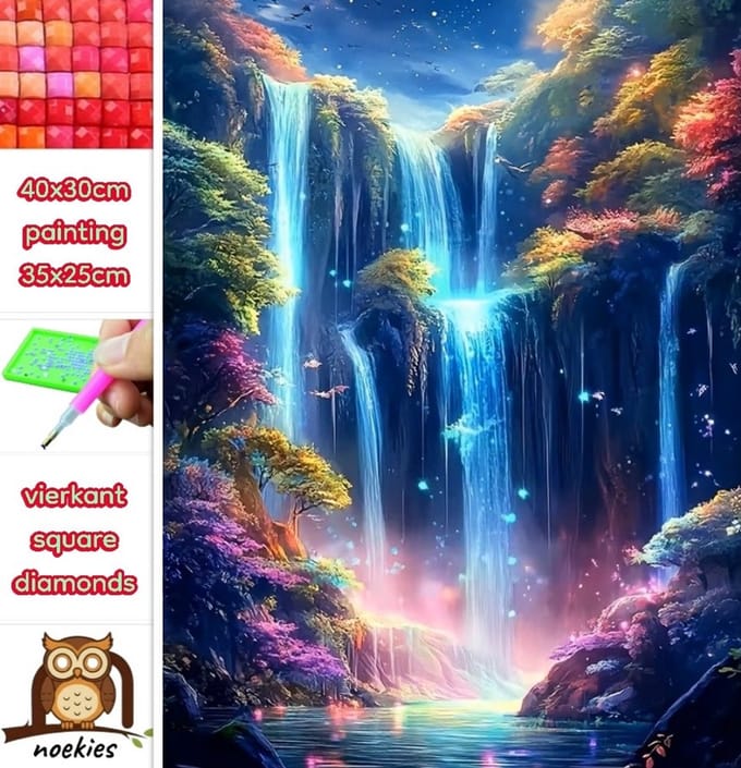 40x30cm Diamond Painting waterval landschap (vierkant) nr 208