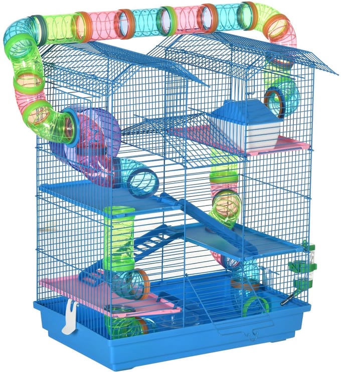 PawHut Hamsterkooi - Metaal - 47x30x59cm - Blauw