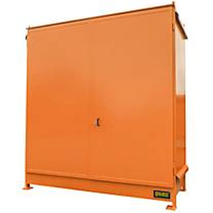 Stellingcontainer BAUER CEN 29-2 IBC, staal, dubbele scharnierdeur, B 3175 x D 1500 x H 3465 mm, oranje