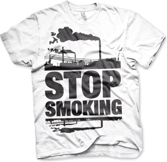 Heren Tshirt -S- Stop Smoking Wit