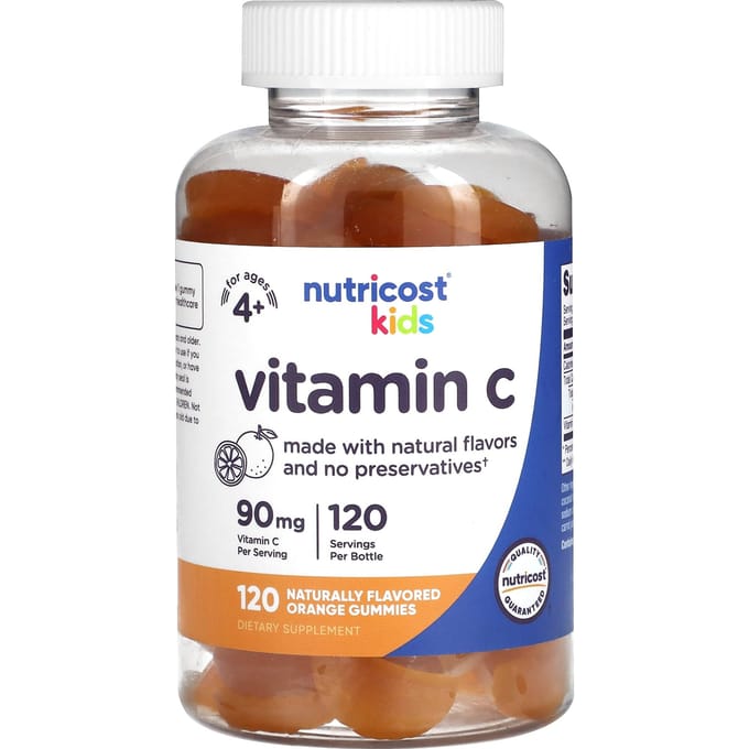 Nutricost, kinderen, vitamine C, vanaf 4 jaar, sinaasappel, 90 mg, 120 gummies