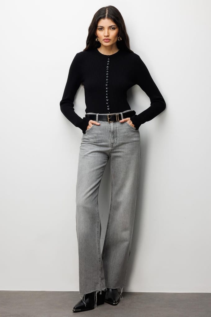 Geribbelde Gebreide Geknoopte Cardigan