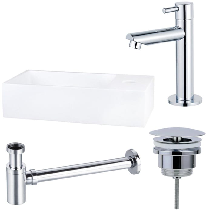 FugaFlow Eccelente Arredo fonteinset - 36x18.5x9cm - 1 kraangat - solid surface - fonteinkraan chroom - mat wit -