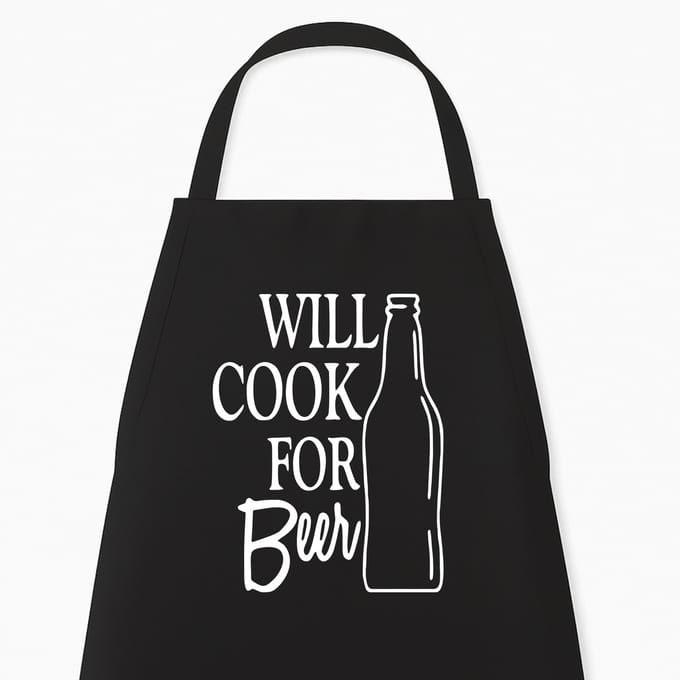 Keukenschort Will Cook for Beer, Zwart, One Size