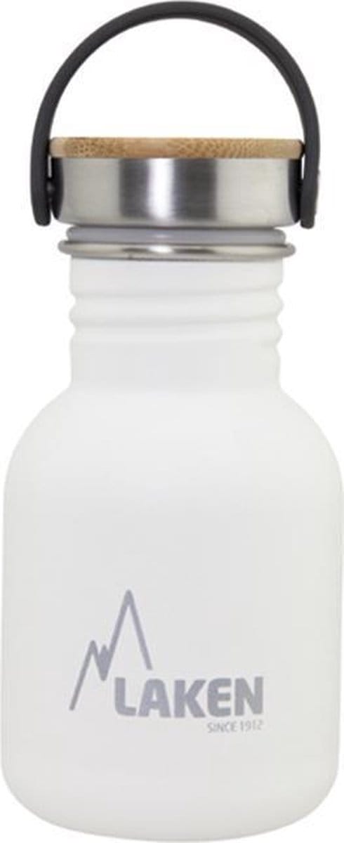 RVS fles 0,35L Basic Steel Bottle Wit - Bamboo Cap - Laken - roestvrijstaal - waterfles - drinkfles
