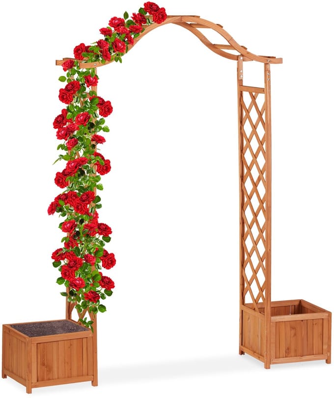 Rozenboog - met 2 plantenbakken - hout