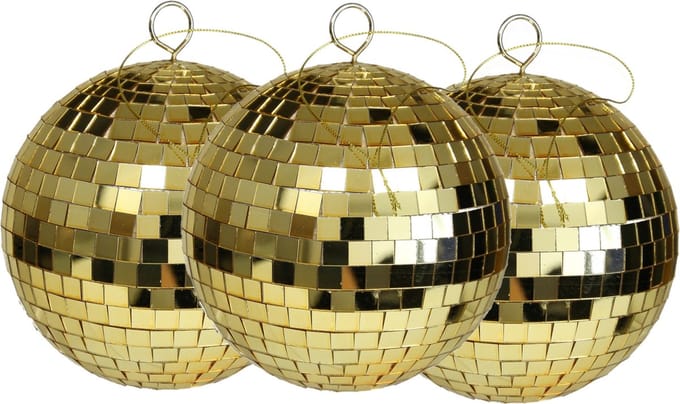 Othmar Decorations discobal kerstballen - 3x - goud -15 cm -kunststof
