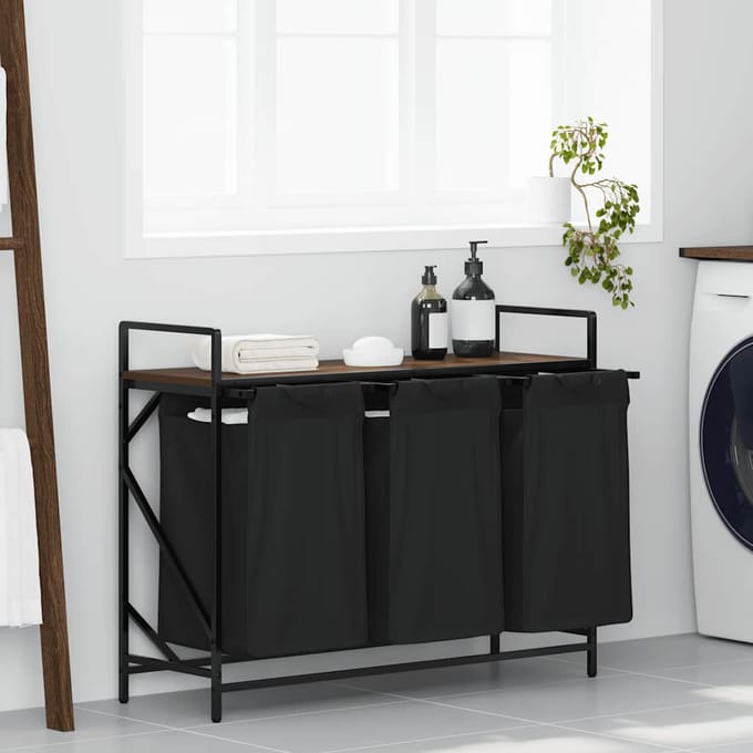 vidaXL - Wasmand - 3 - vakken - met - plank - bruin - eikenkleurig