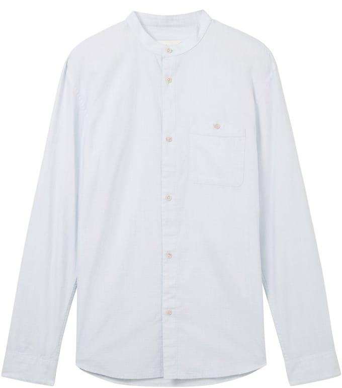 Tom Tailor Denim - Basic fit overhemd met opstaande kraag - Maat L - light herringbone structure