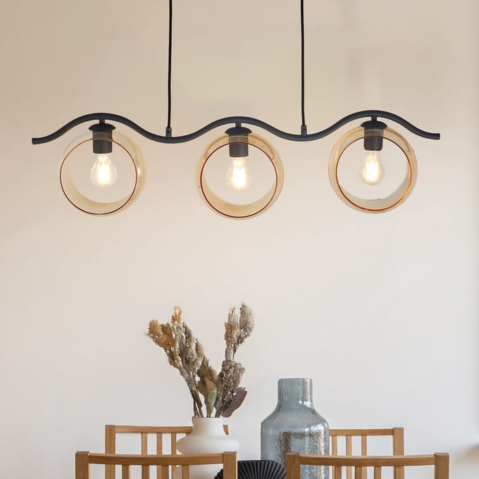 LumenXL Moderne hanglamp - rond amber glas, 3-lichts - Curvatura