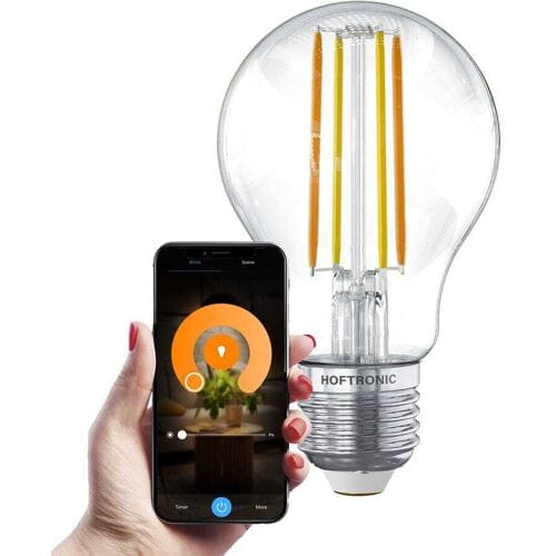 HOFTRONIC Smart E27 LED Filament Lamp - 7 Watt 806 Lumen - A60 Transparant - 1800-3000K - Dimbaar