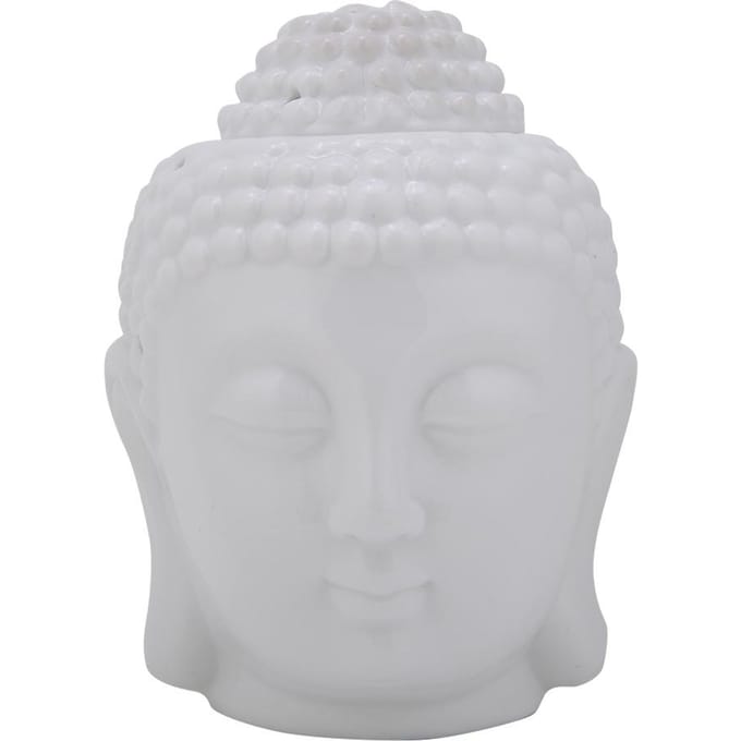 Brûleur d'huiles essentielles et diffuseur d'encens en forme de tête de Bouddha blanc white