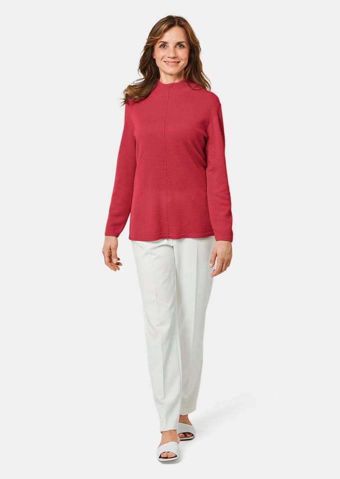 Heerlijk zachte kasjmier pullover met kraag - koraalrood - Gr. 24 van Goldner Fashion