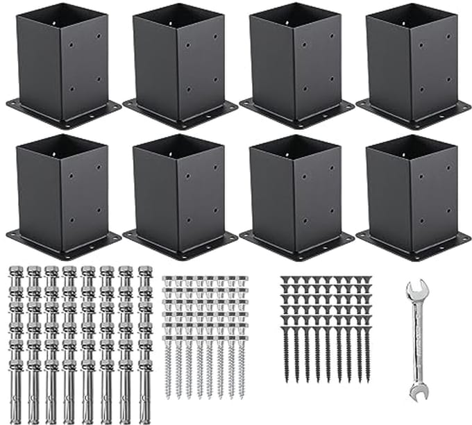 4x4 paalbasis en beugels voor pergola en hekwerk - Set van 8