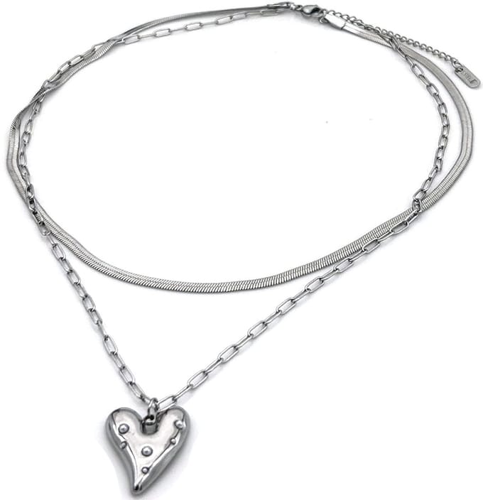 Ketting layered hartjes - RVS - 40-45 cm – valentijn – cadeau