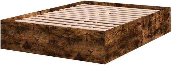 Bedframe Hout - Bedbodem Dubbel - Slapen - Gerookt Eiken Finish - 120x200 cm - Bruin