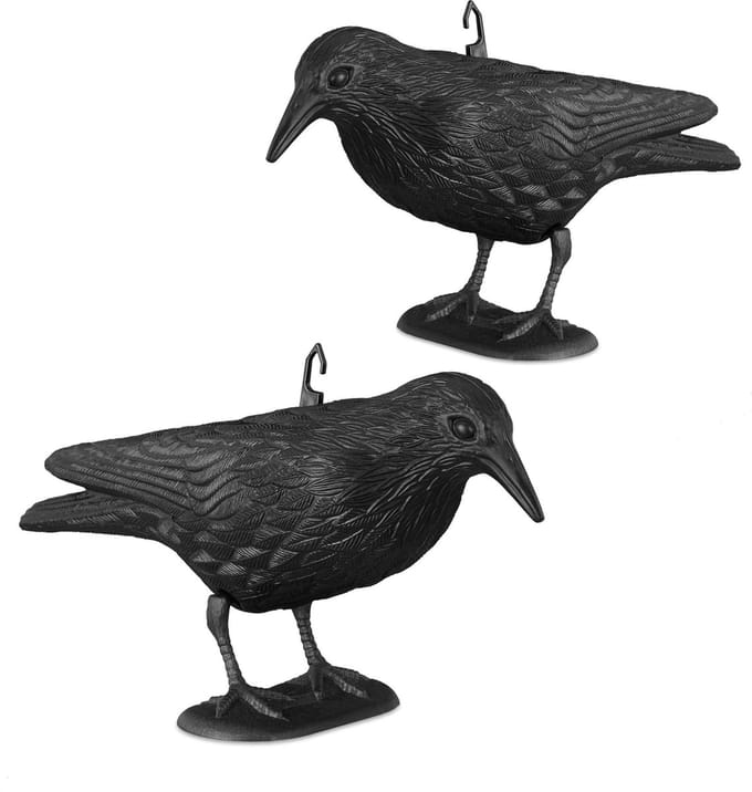 2x duivenverschrikker kraai staand - 38 cm vogelverschrikker zwart - tuinfiguur