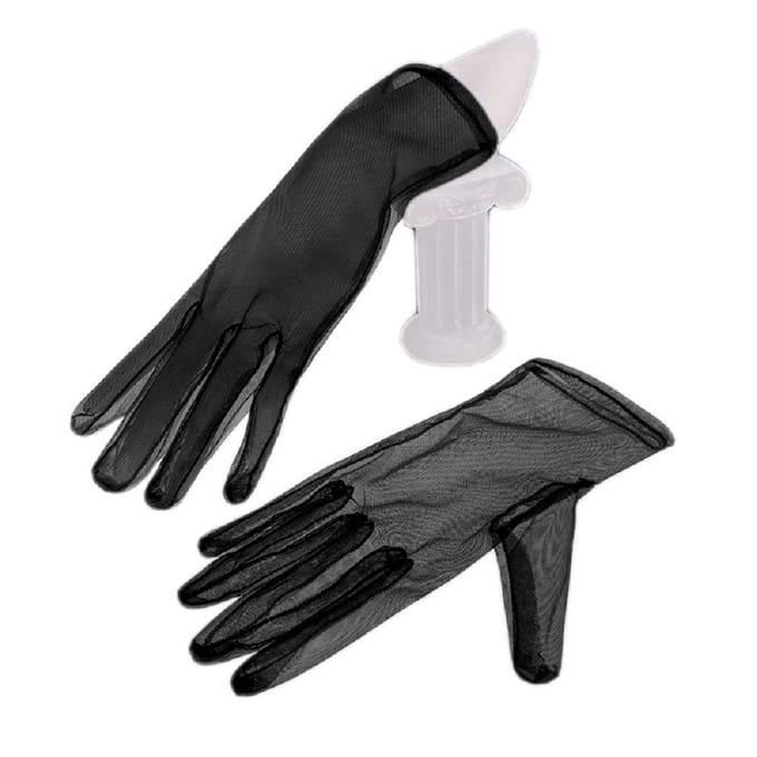 Gants courts en maille élastique noir et blanc, simples et solides, pour mariage, mariée, transparents, ultra fins, pour femmes, étiquette, représentations sur scène One Size black