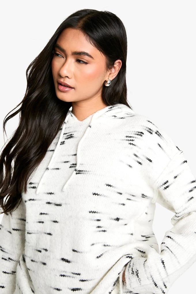 boohoo Dames Zachte gebreide Marl Oversized Gebreide Hoody | Ecru | Maat: Medium
