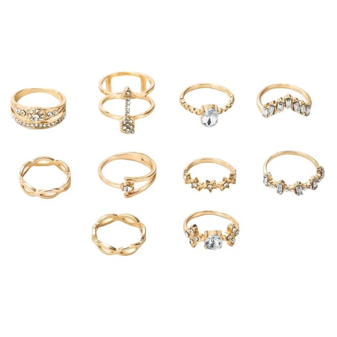 Fako Bijoux® - Bohemian Stijl Ringenset - Ringen Set - Alba - 10-Delig - Goudkleurig