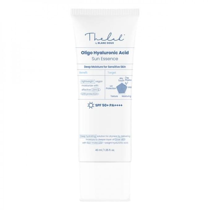 THE LAB by blanc doux Oligo Hyaluronic Acid UVA UVB Sun Essence Airy Touch 40ml SPF 50+ PA++++ Reef-Safe Makeup Base Sunscreen white
