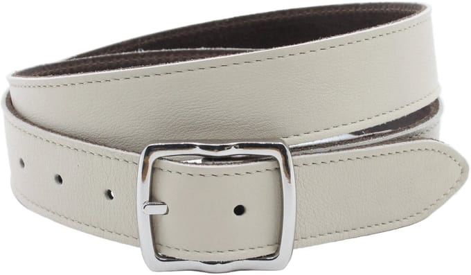 Dames riem beige - Basic leren riem 3,5cm met zilverkleurige gesp - Leer - Basic riem - Casual chique - Maat 95
