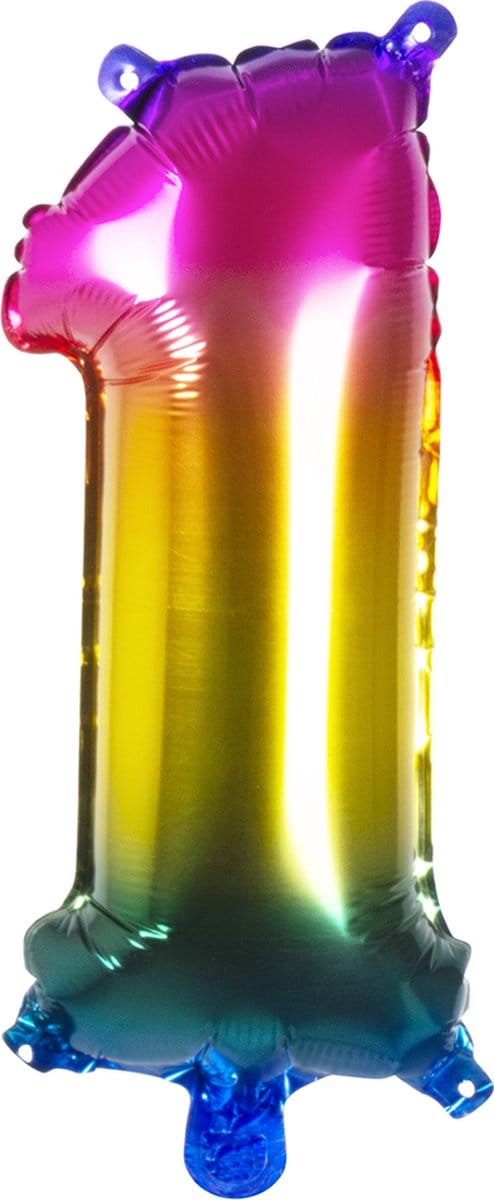 Boland - Folieballon '1' regenboog (36 cm) 1 - Multi - Cijfer ballon