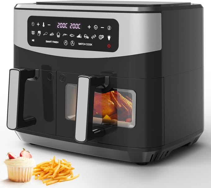 Gidgimo Dubbele Airfryer - met kijkvenster - 10L (4L x 6L), - 2600W - Touchscreen