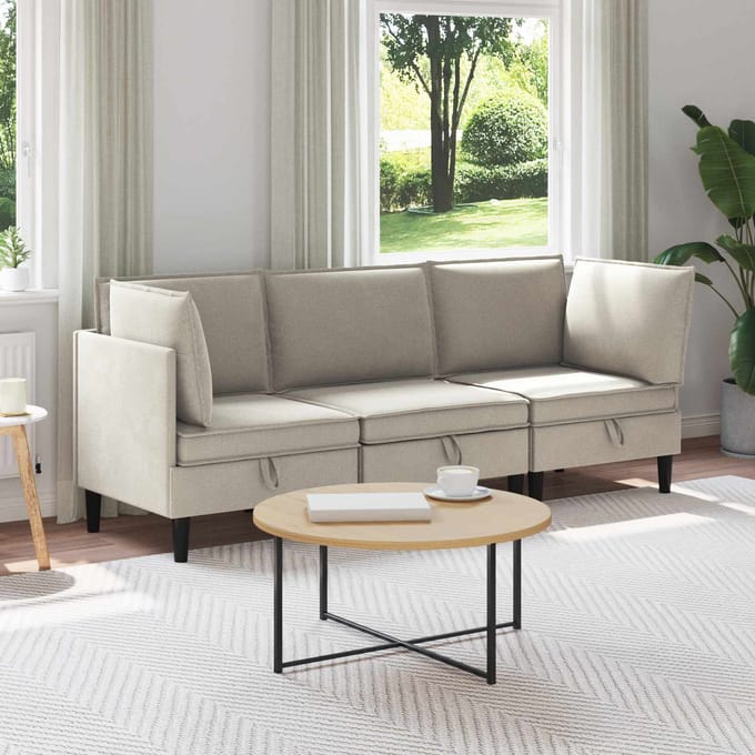 vidaXL - Woonkamer - Meubelset - 3 - st - Havermout - Stof
