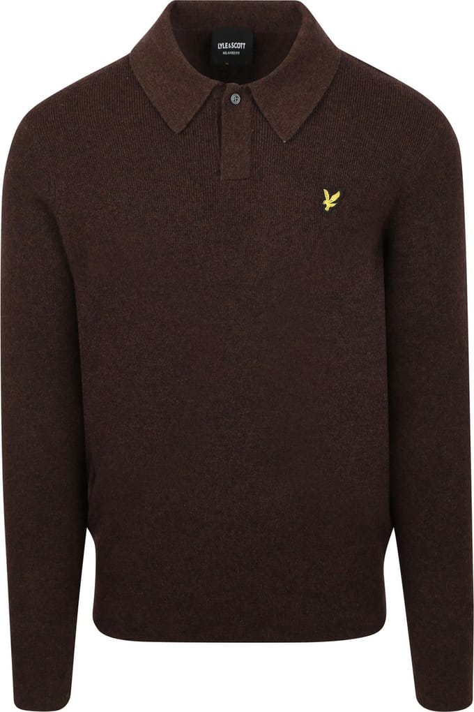 Lyle & Scott Longsleeve Poloshirt Lamswol Bruin - Maat S - Heren - Pullovers