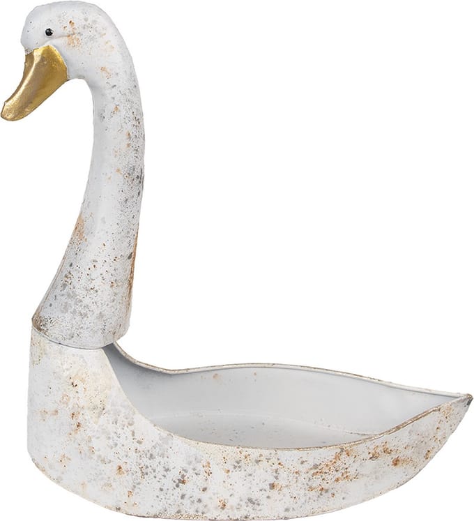 Clayre & Eef Planthouder Zwaan 40x21x40 cm Wit Metaal