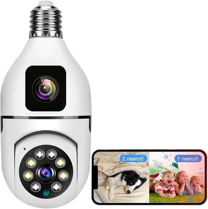 Beveiligingscamera Lamp - IP Camera - Woning Bewaken - Dubbele Lens - 4MP - Wit