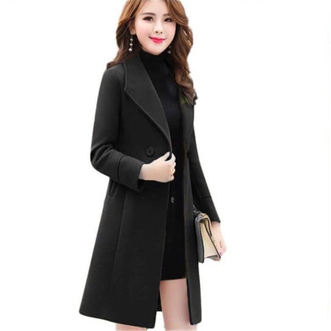 Manteau en laine pour femme automne et hiver, longue section, veste slim à revers à la mode féminine M