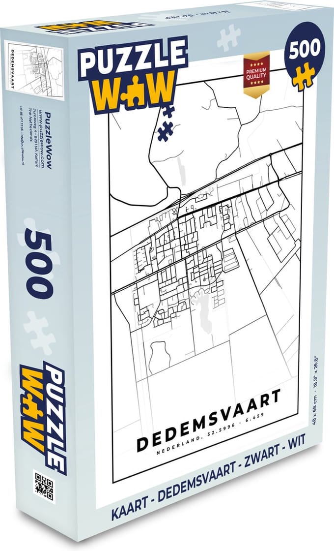 Puzzel Kaart - Dedemsvaart - Zwart - Wit - Legpuzzel - Puzzel 500 stukjes