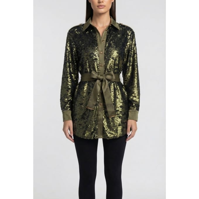 GUESS Marciano By  Kaia Shacket Army Olive Sequins Taglia: S | Magliette intime Outlet | Donna | Verde