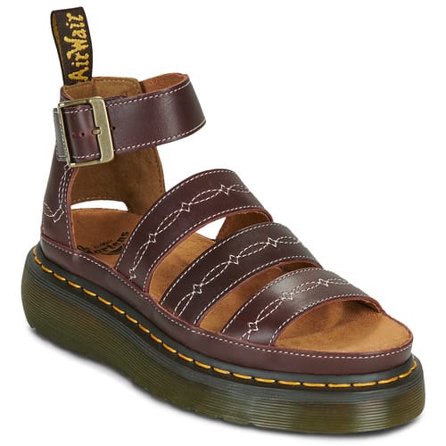 Platte sandalen Dr. Martens CLARISSA QUAD RODEO 3 STRAP SANDAL DARK BROWN CLASSIC PULL UP