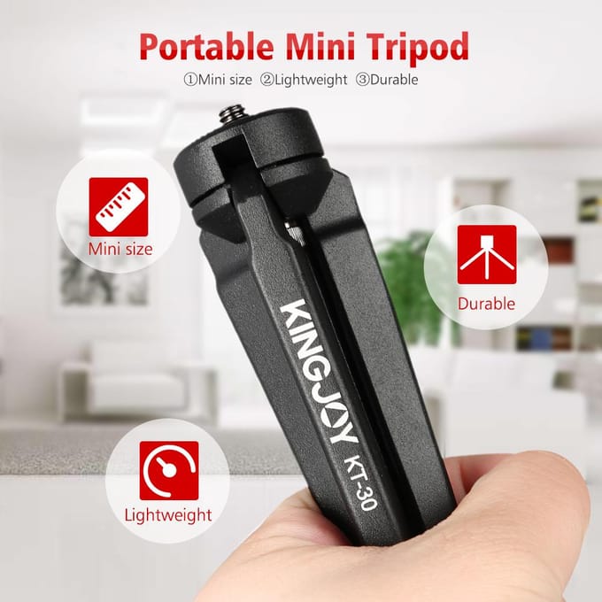 KINGJOY Draagbare Mini Statief Stabilisator Stabiele Aluminiumlegering Desktop Tafelblad Driepoot Standaard zwart