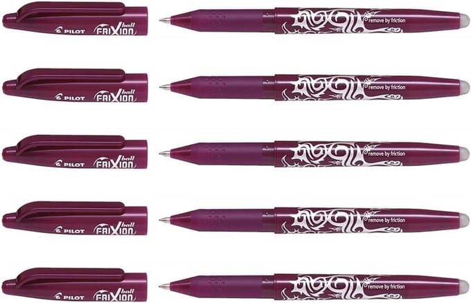 Uitwisbare Rollerbalpennen Set (5 stuks) - Bordeauxrood - Middelgrote Punt