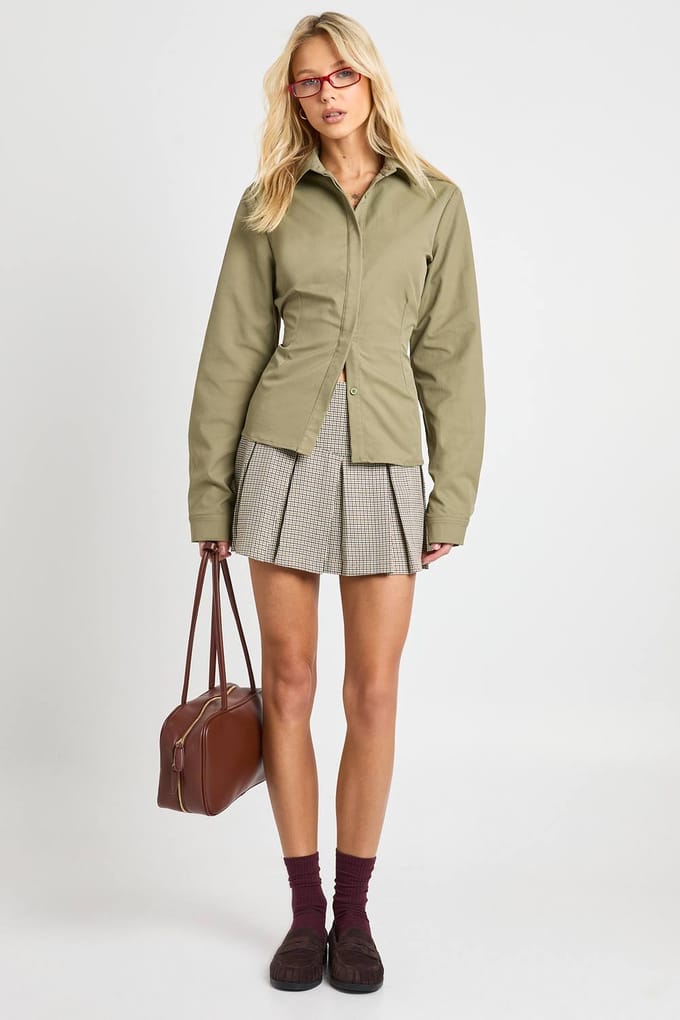 boohoo Dames Twill getailleerd overhemd | Khaki | Maat: 10