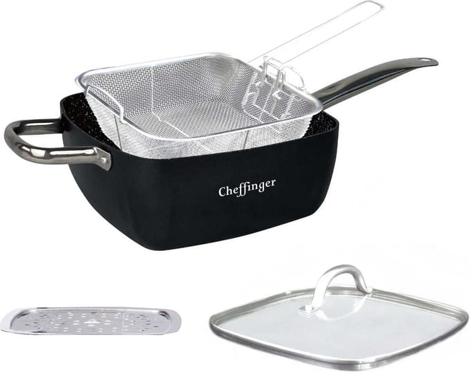 Cheffinger Frituurpan met Deksel - 24cm - Zwart - Inductie