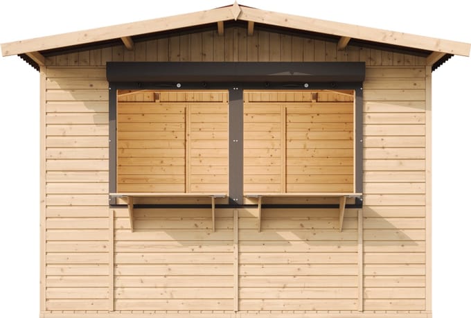 Timbela M150Z - Houten marktkraam - 6 m² -263x336xH232 cm - met 2 afsluitbare rolluiken