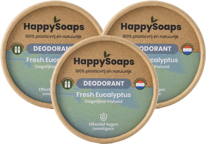 HappySoaps - Halfjaar box - Natuurlijke Deodorant - Fresh Eucalyptus - 3 stuks