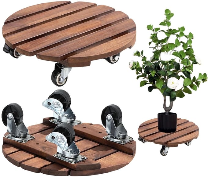 Dailygoods - 2 Stuks Plant Roller - Houten Bloempot Coaster met 360° Wielen