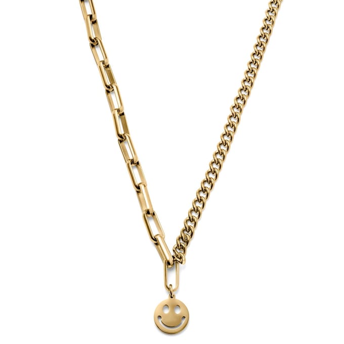 Caleb Amager Goudgekleurde Curb- & Kabelketting met Smiley-hanger