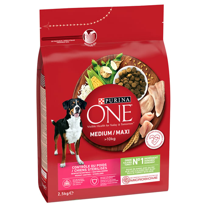 2,5kg Purina ONE Medium/Maxi Weight Control Sterilised Kalkoen Honden Droogvoer
