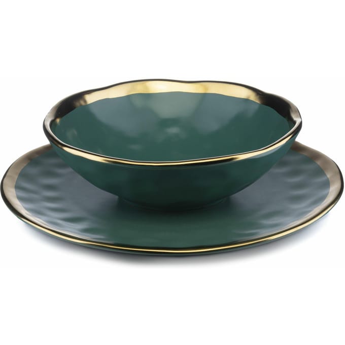 HowHomely LISSA - Bordje Set - Groen en Goud - Keramiek - 8 stuks