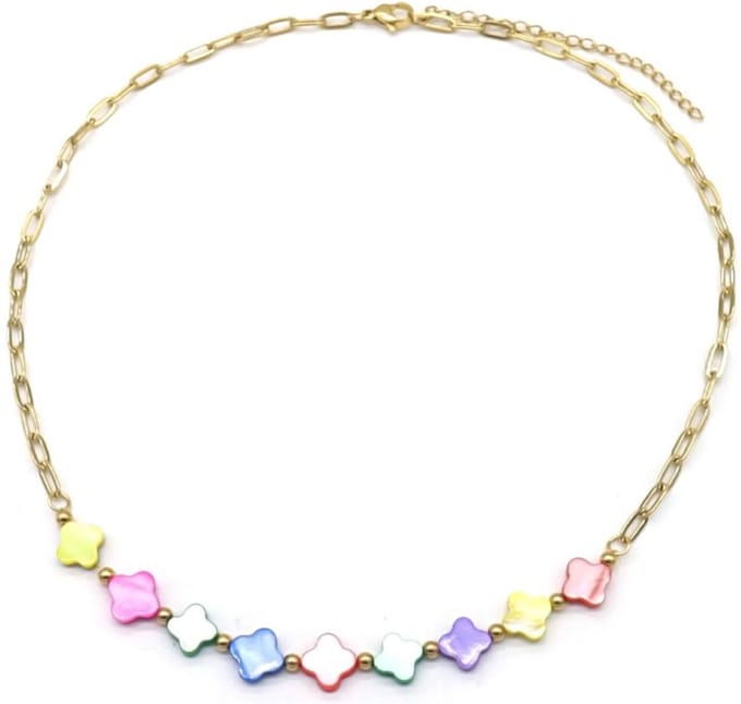 Ketting met Klaver - RVS - Lengte 39-44 cm - Goudkleurig